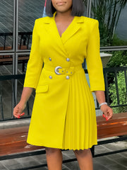 Fashion Cinched Waist Folding Stitching Blazer Dress