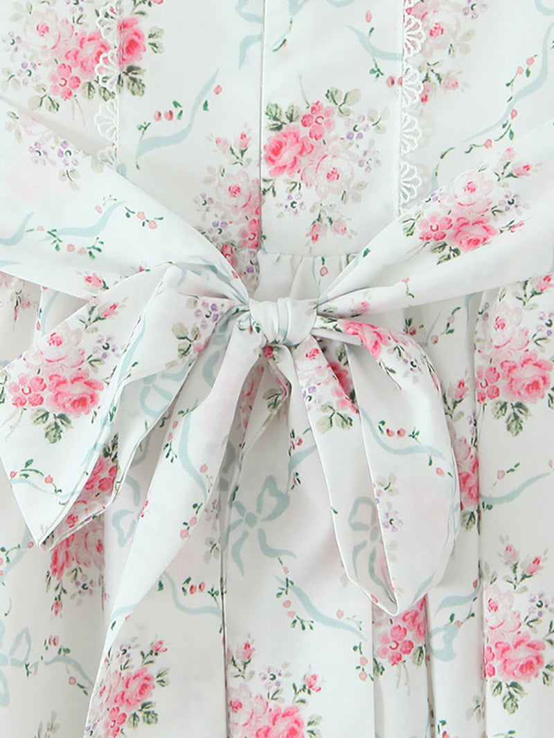 Fashion Floral Print Lace-Trim Ruffle Mini Dress