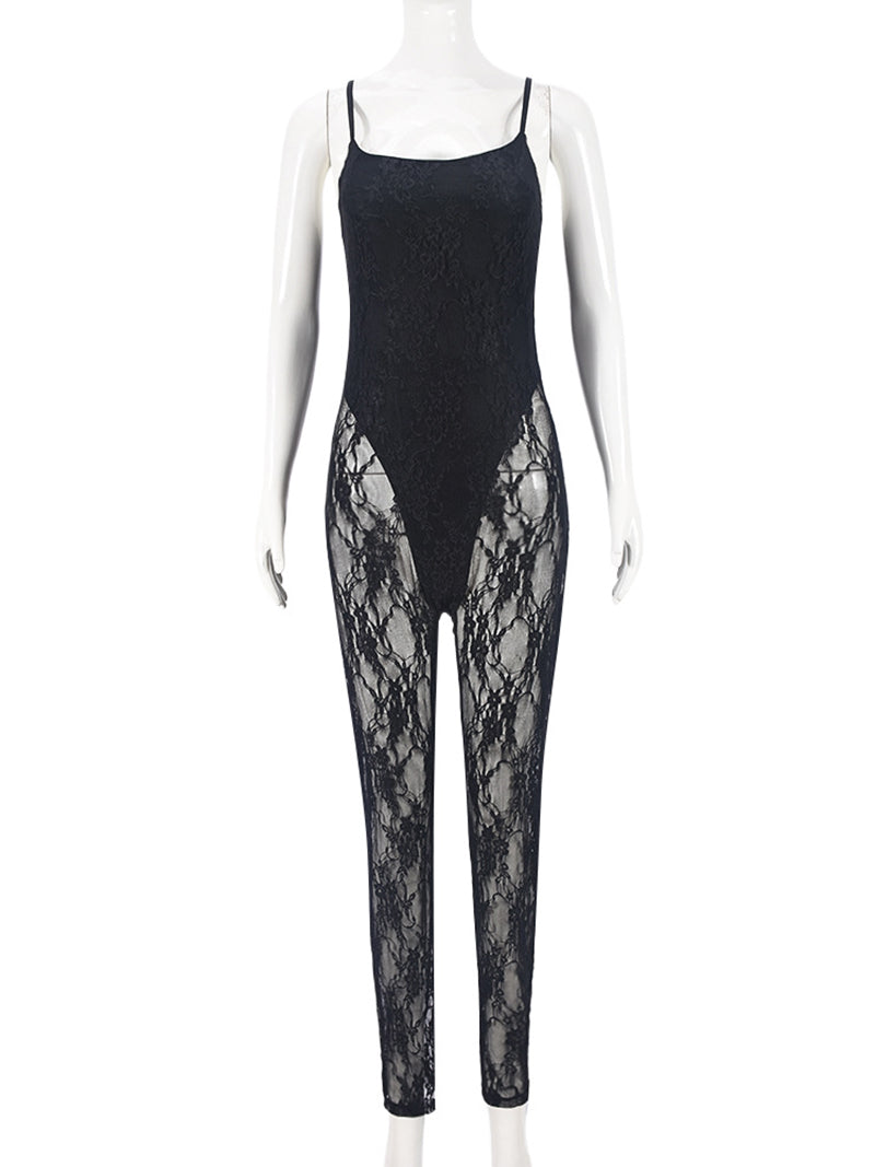 Sexy Lace Patchwork Sleeveless See Through Jumpsuits