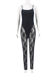 Sexy Lace Patchwork Sleeveless See Through Jumpsuits