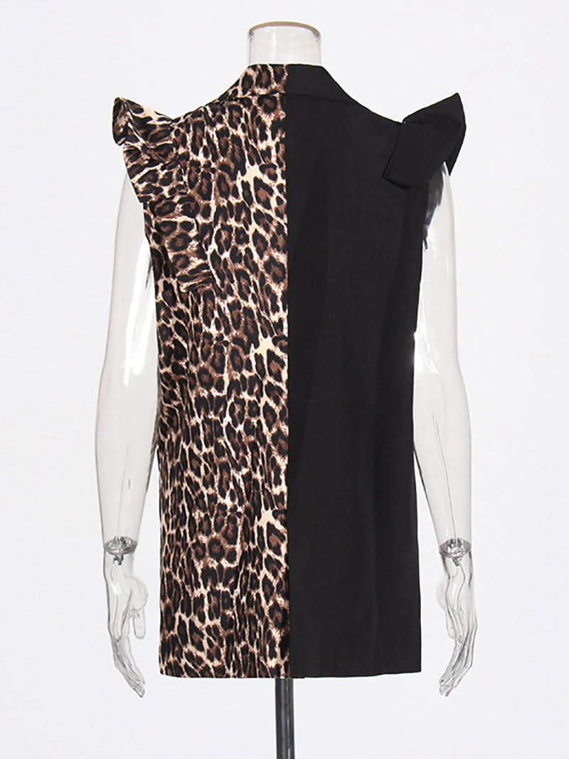 Denim Leopard Deconstruct Ruffle Suit Vest