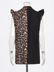 Denim Leopard Deconstruct Ruffle Suit Vest