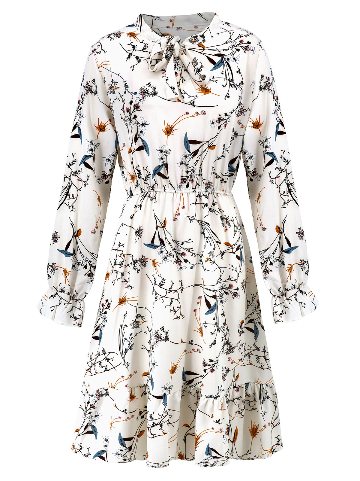 Casual Floral Print Ruffle Slim Midi Dress