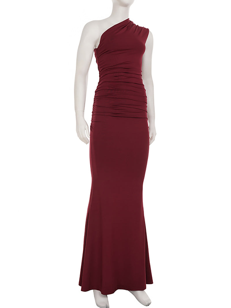 Elegant One Shoulder Sleeveless Slim Maxi Dress