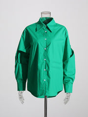 Asymmetric Patchwork Button Up Shirt