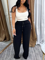 Casual Square Neck Cropped Vest Draw String Pants Set