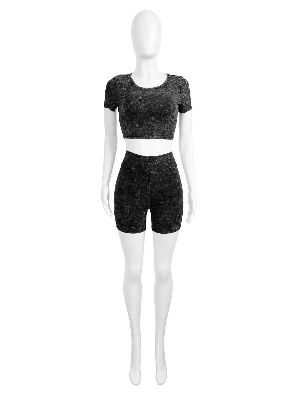 Washed Crop Top And Jogger Shorts Two Piece Set