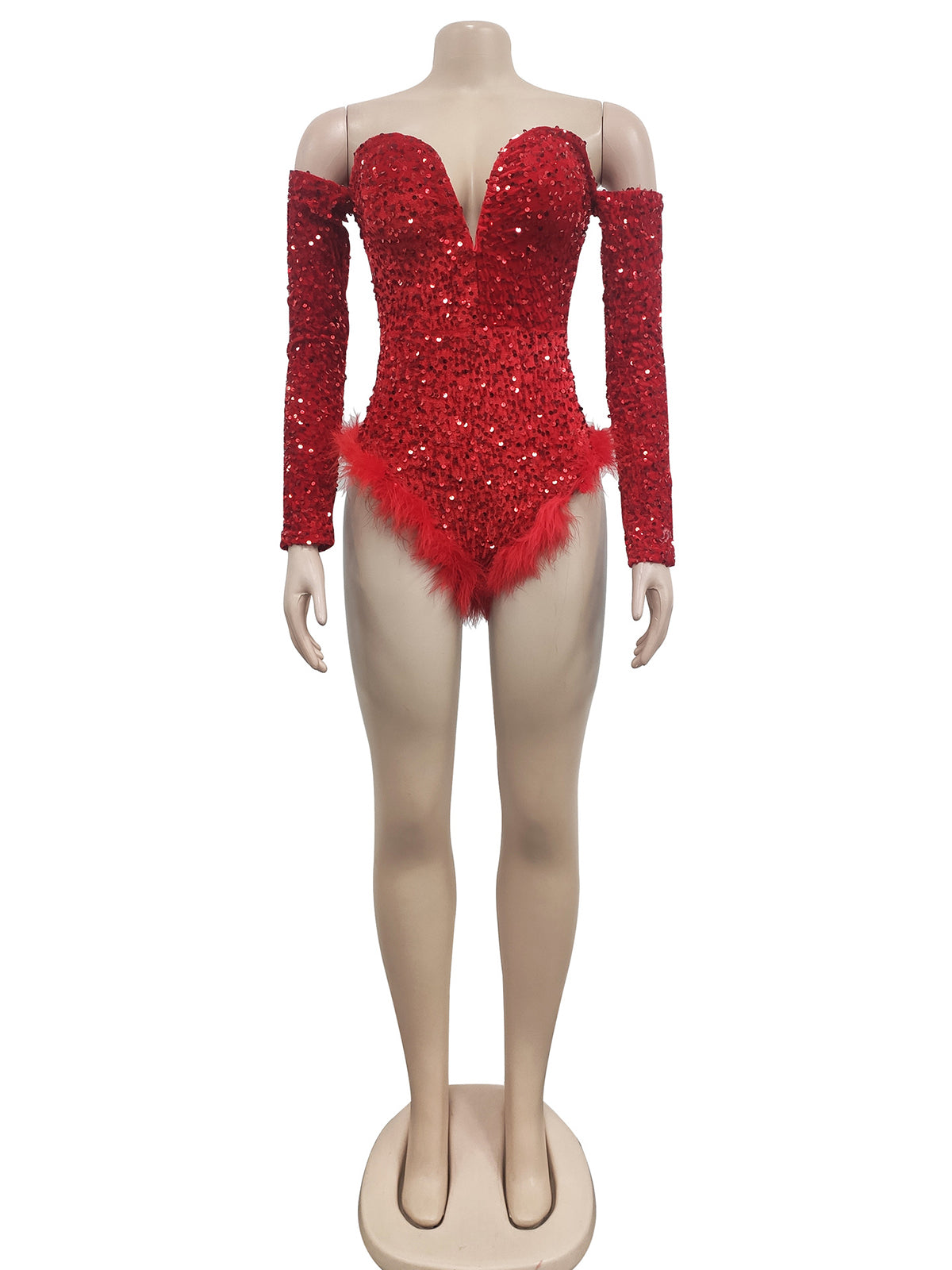 Sexy Sequin Off Shoulder Slim Feather Romper