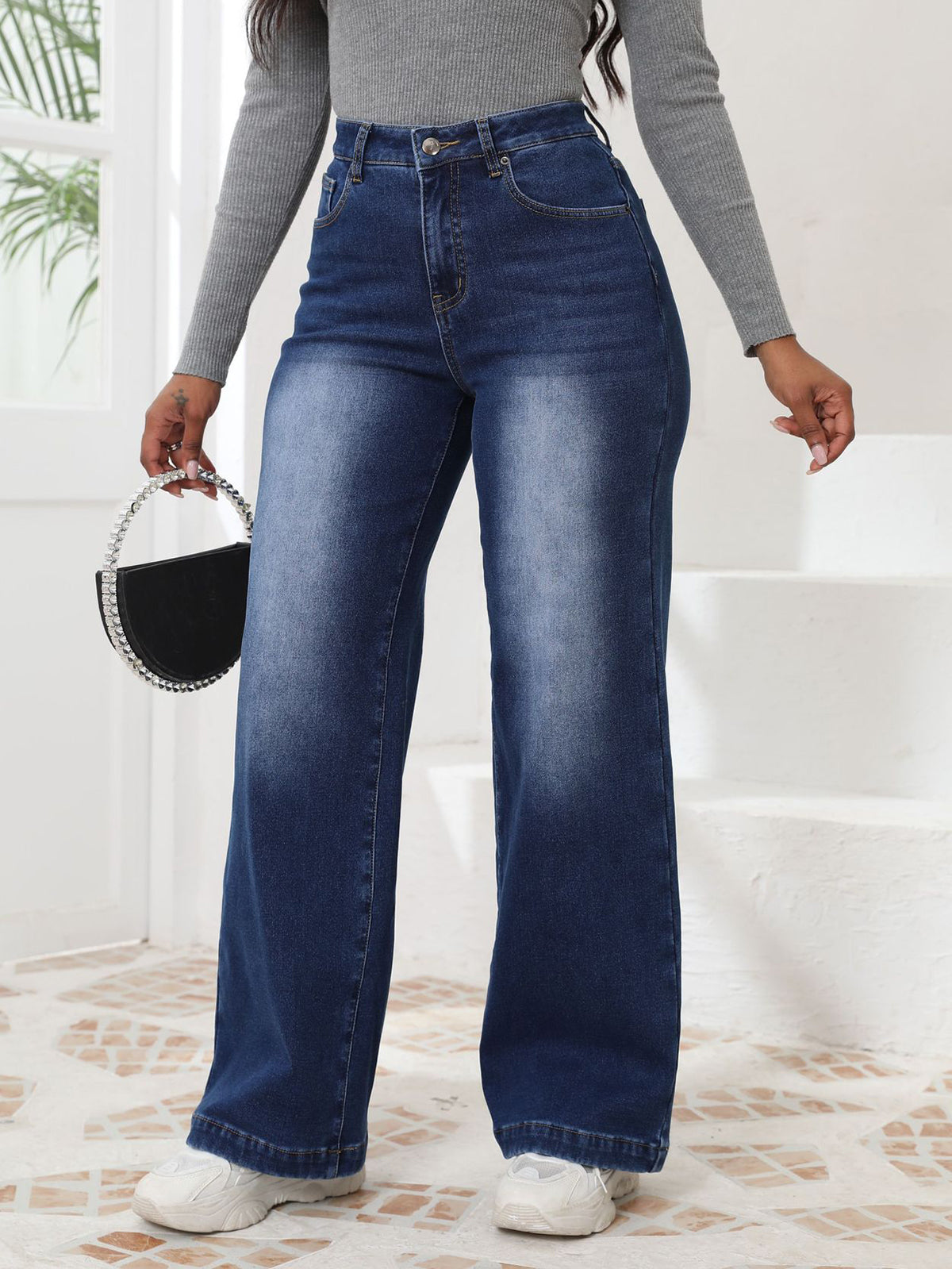 High Waist Casual Straight Pants Jeans