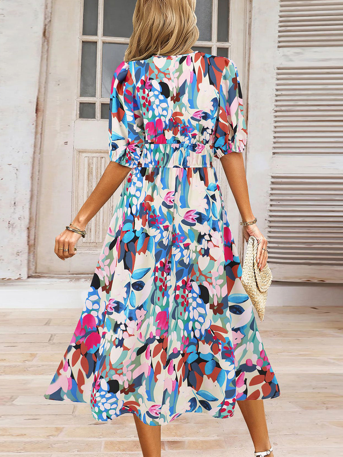 Casual V-neck Bohemia Print A-Line Dress