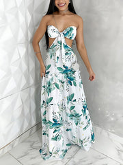 Fashion Print Hollow Out Strapless Dress