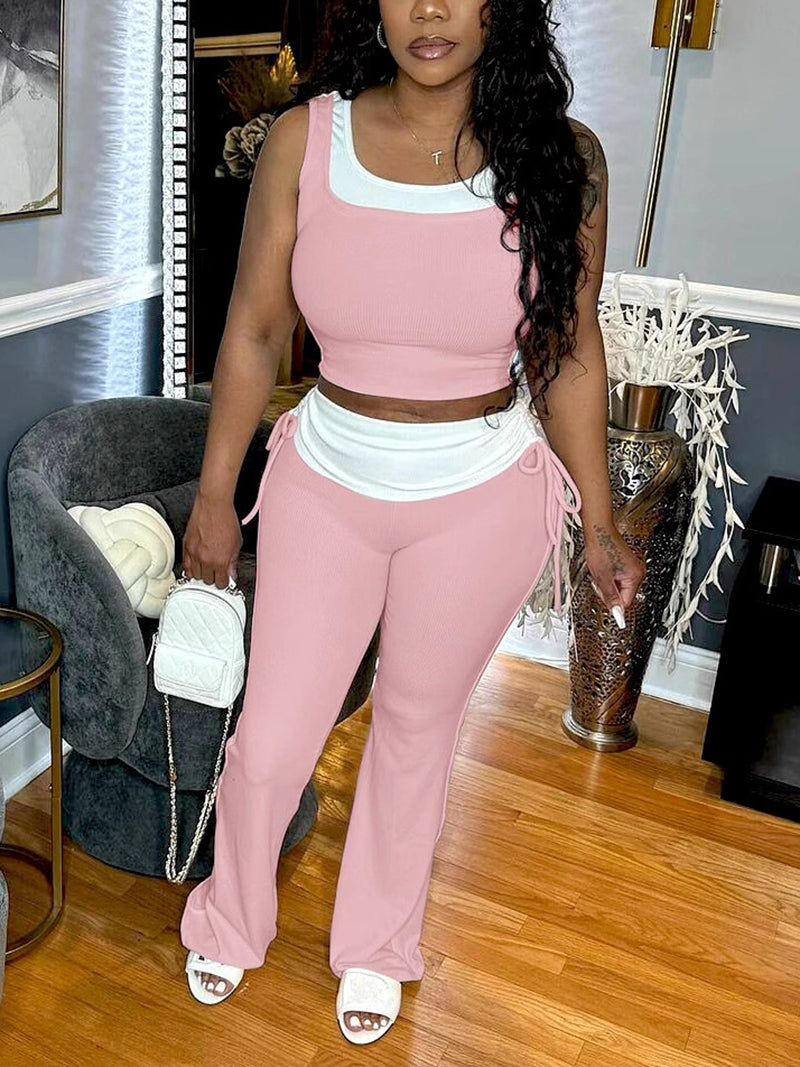 Casual Sleeveless Crop Vest Drawstring Pants Sets