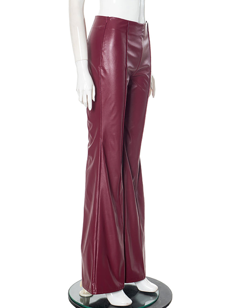 High Waist Faux Leather Flared Trousers