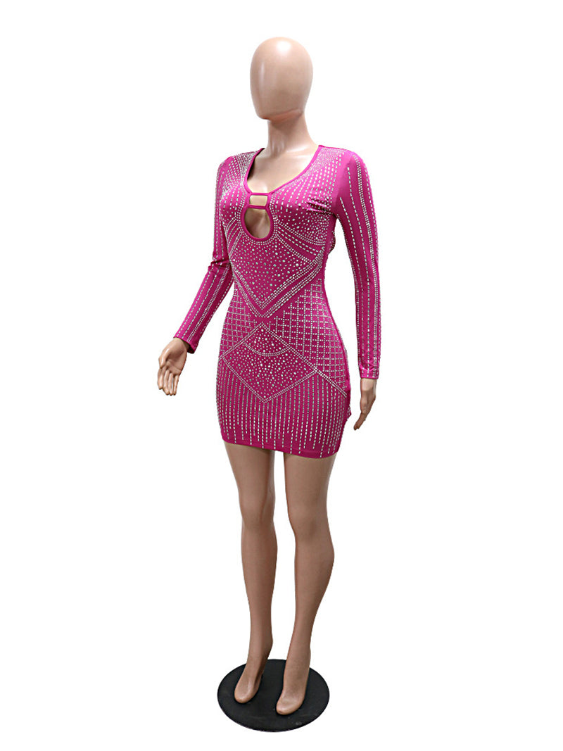 Sexy Rhinestones Hollow-out Backless Party Club Dress