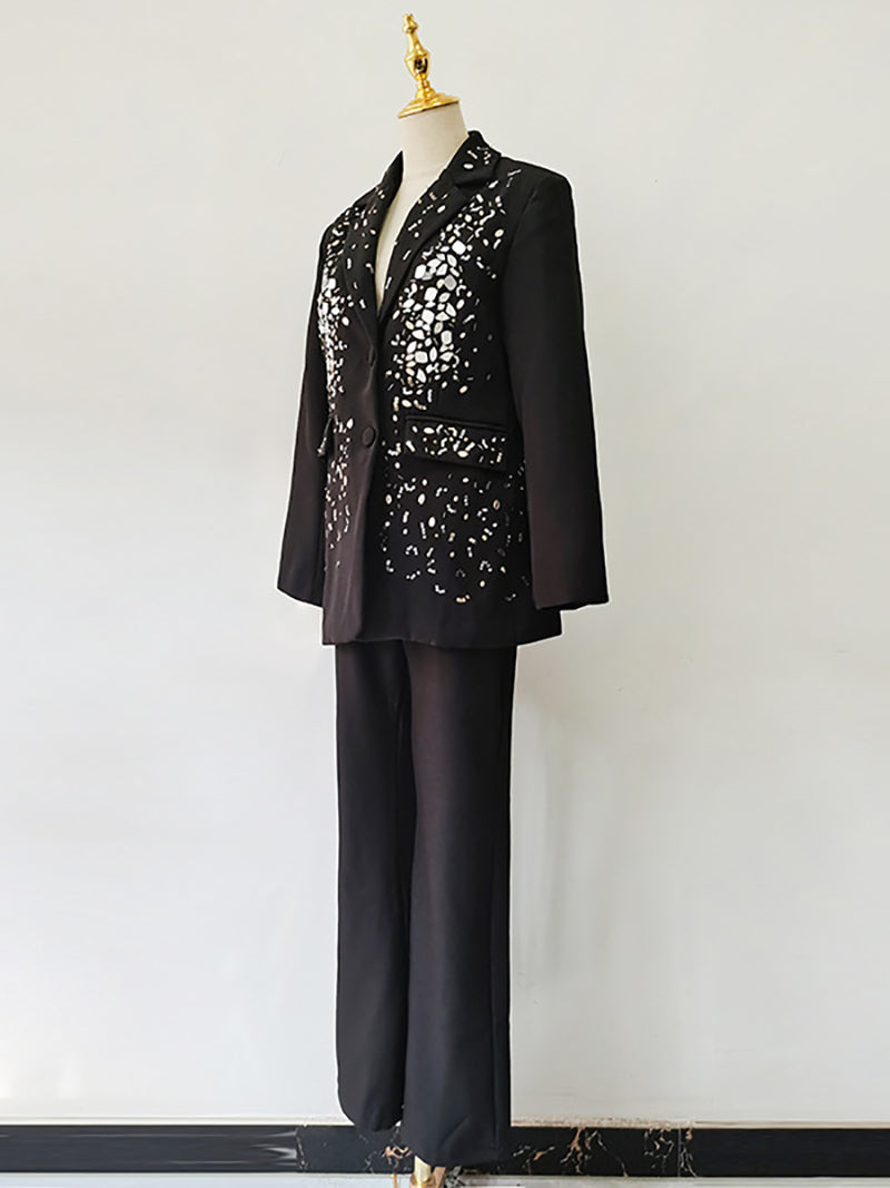 Elegant Rhinestone Sequin Blazer and Trouser Suit