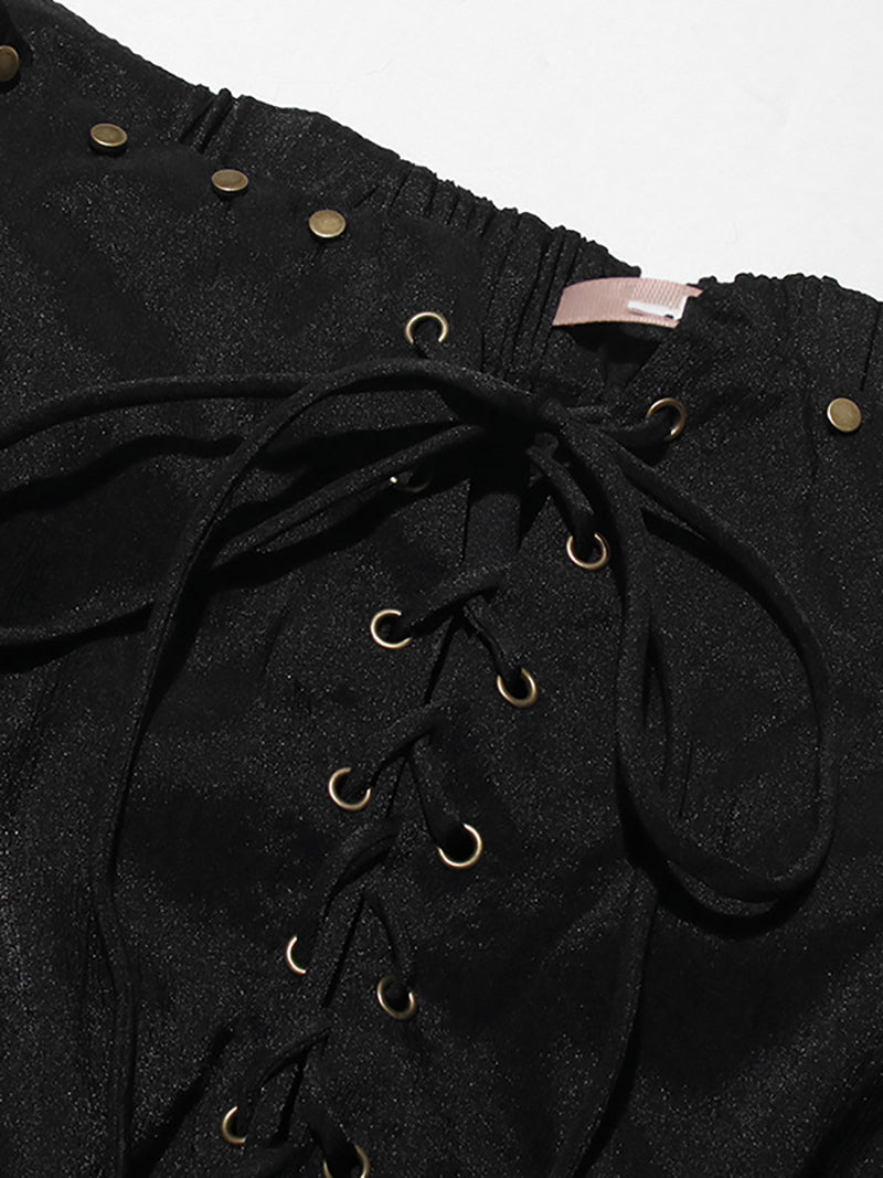 Elegant Off Shoulder Lace-up Mini Dress