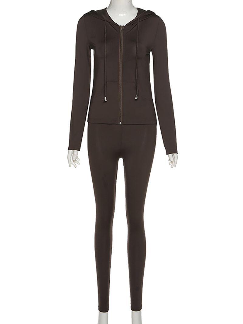Hooded Zipper Cardigan Tight Pants Sports Casual Set