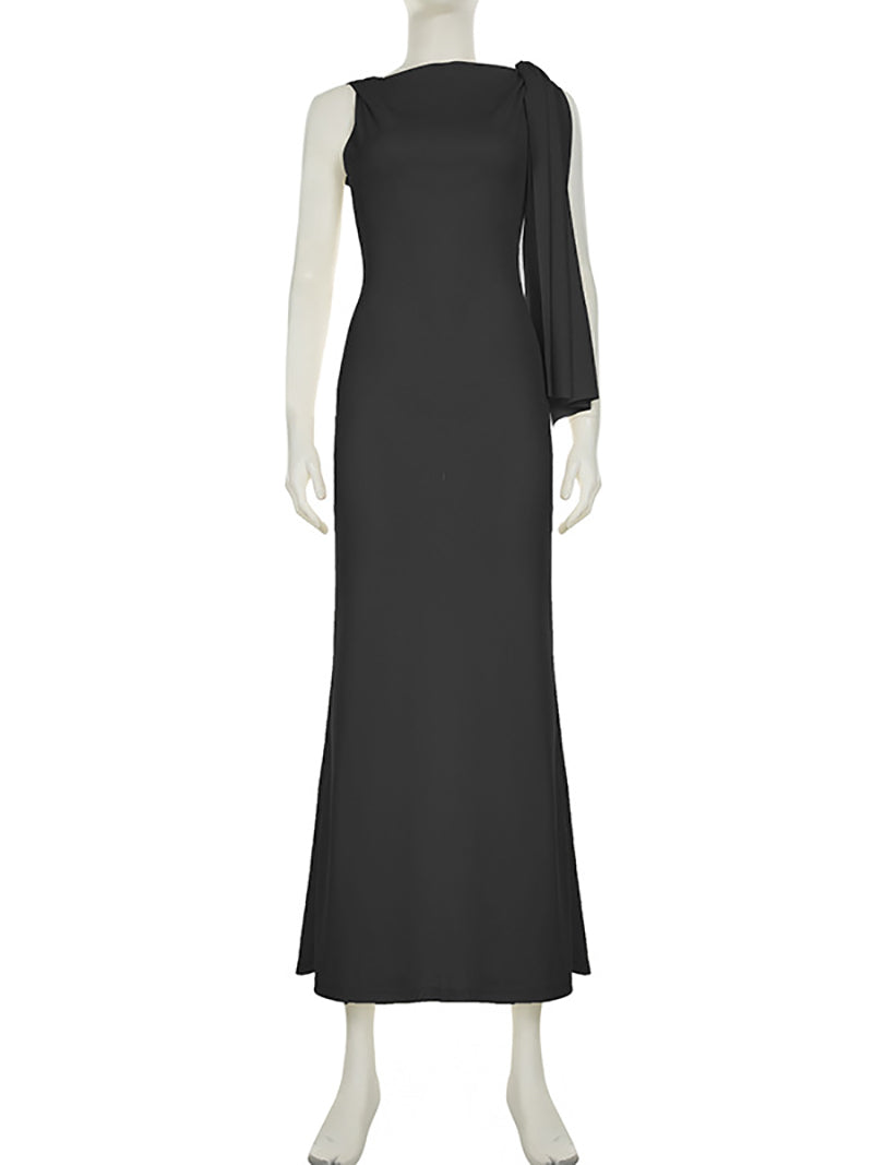 Elegant Asymmetric Collar Sleeveless Vacation Dress
