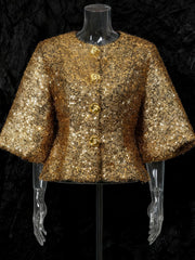 Fashion Round Neck Puff Sleeve Sequined Cropped Jacket