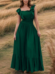 Fashion Off Shoulder Cinched Waist Ruffle Maxi Dress