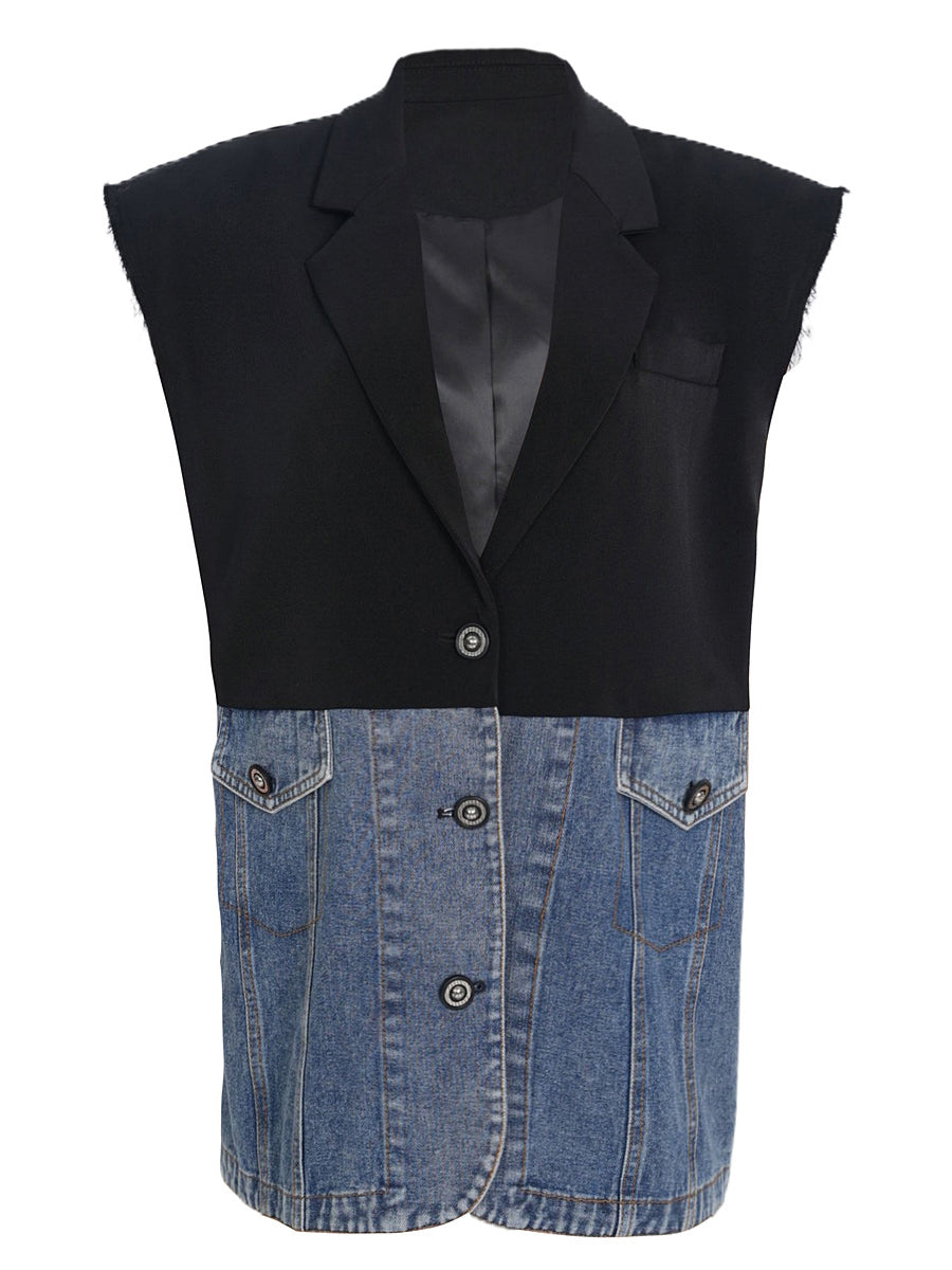 Fashion Denim Patchwork Sleeveless Waistcoat