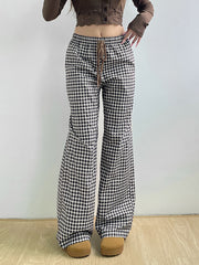 Casual Plaid Print Wide Leg Trouser