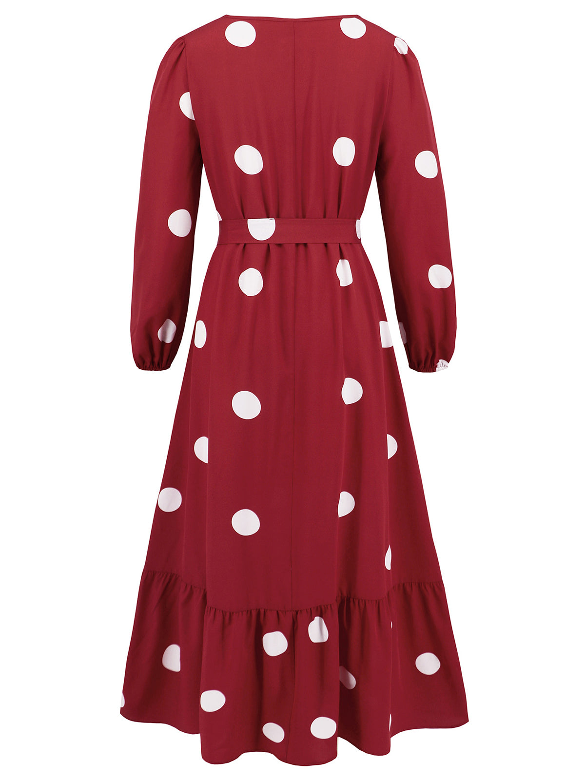 Casual Polka Dot Print Long Sleeve Ruffle Hem Dress