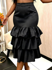 Fashion Plus Size Tiered Ruffles Cake Midi Skirt