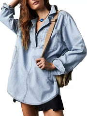 Collared Long Sleeve Denim Shirt Jacket
