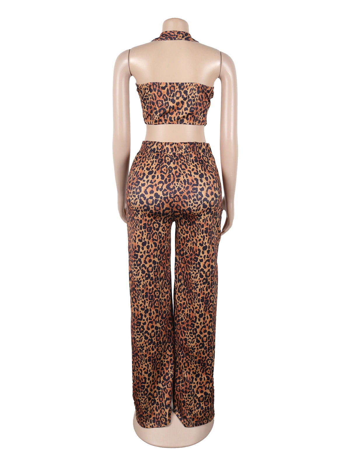 Leopard Print Halter Top And Trousers Casual Set