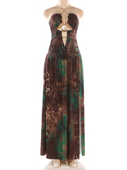 Sexy Chain Halterneck Print Slim Maxi Dress