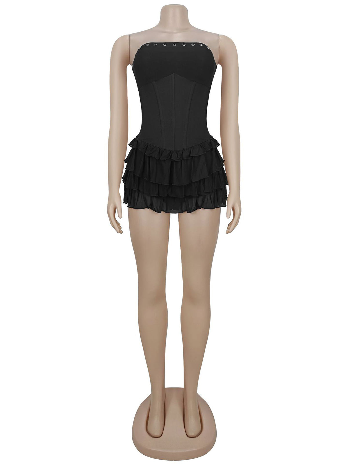 Sexy Strapless Lace-Up Ruffle Hem Mini Dress