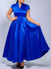 Glossy V Neck Short Sleeve Maxi Dress