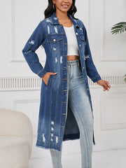 Fashion Loose Ripped Denim Long Jacket Coat