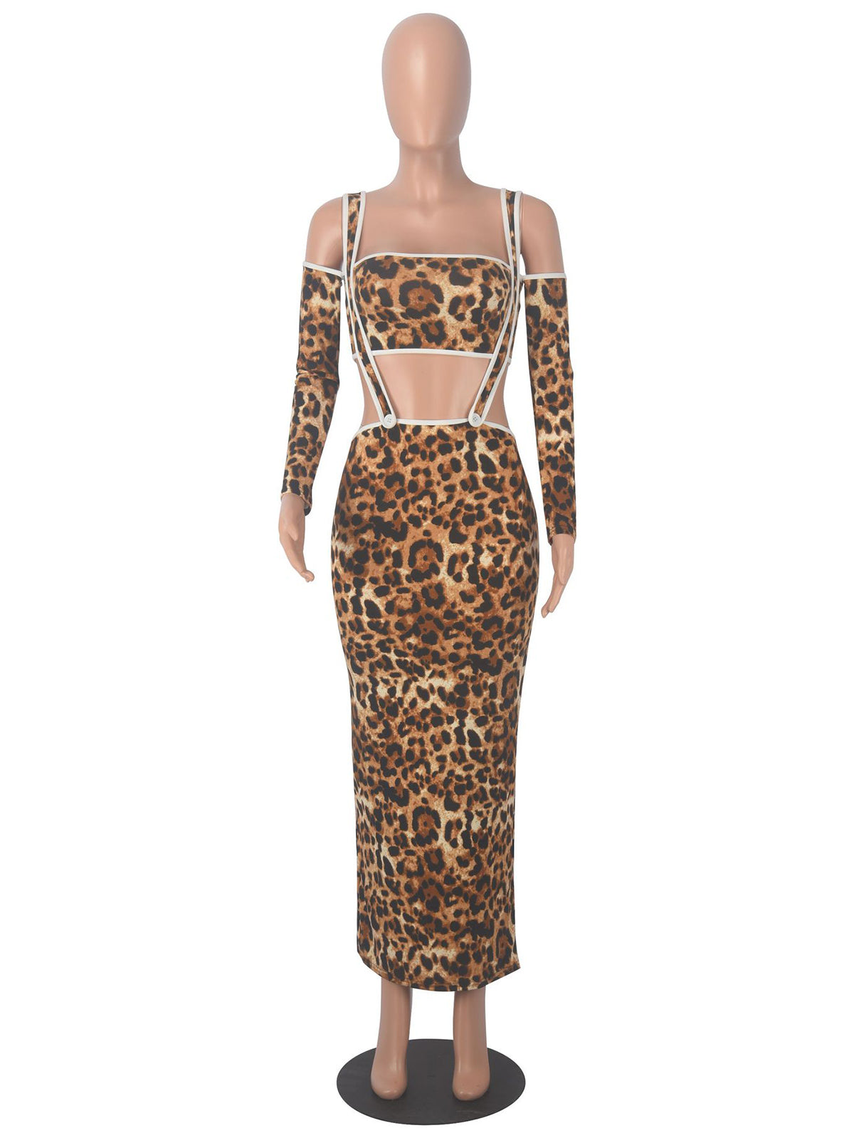 Sexy Slim Fit Leopard Print Two Piece Long Sleeve Dress