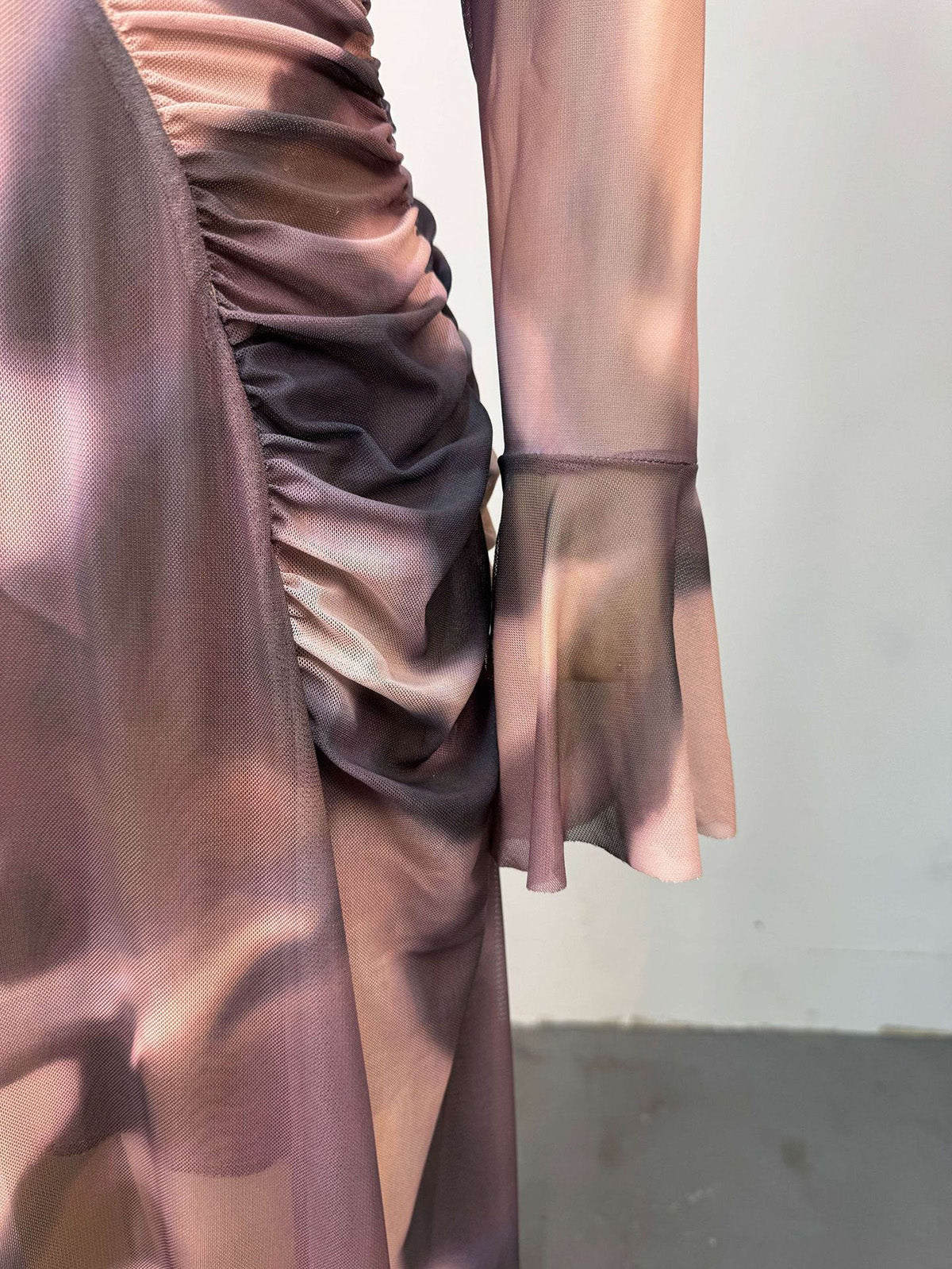 Elegant Print Patchwork Asymmetrical Collar Maxi Dress