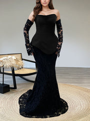 Elegant Tube Top Lace Fishtail Skirt Two Piece Set
