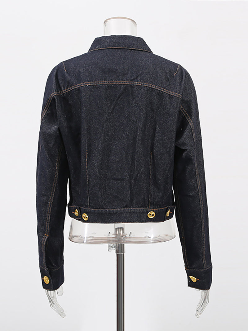 Solid Spliced Button Loose Denim Jacket