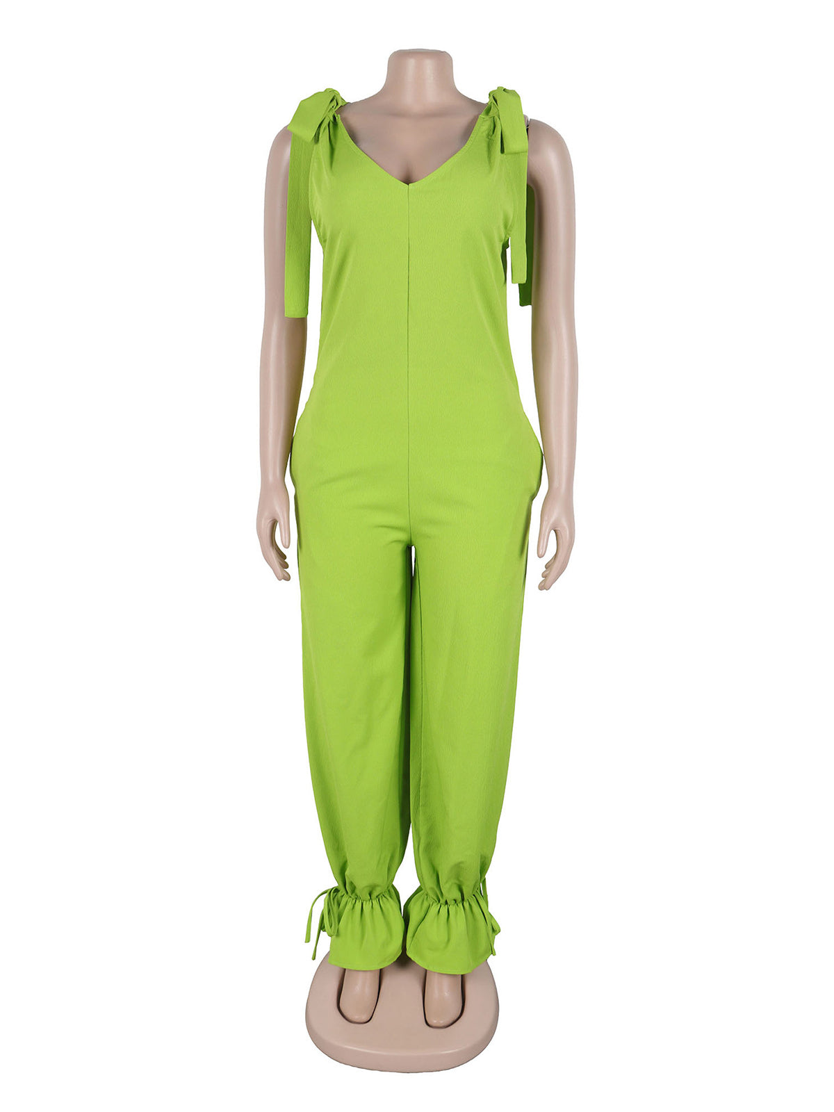 Casual Sleeveless Bow Shoulder Strap Jumpsuit