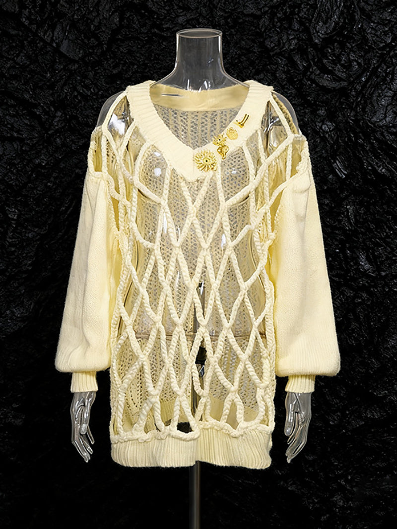 Solid Hollow Out Casual Loose Knitting Sweater