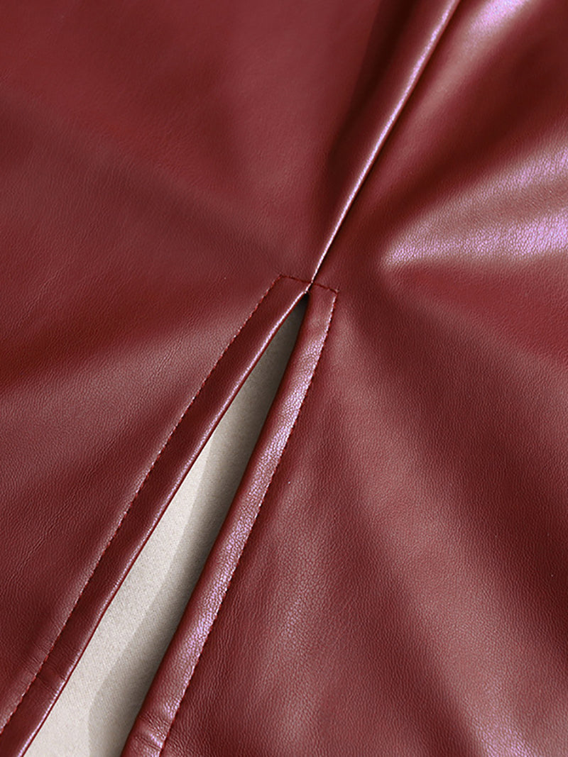 Vintage Elegant PU Leather Midi Skirt