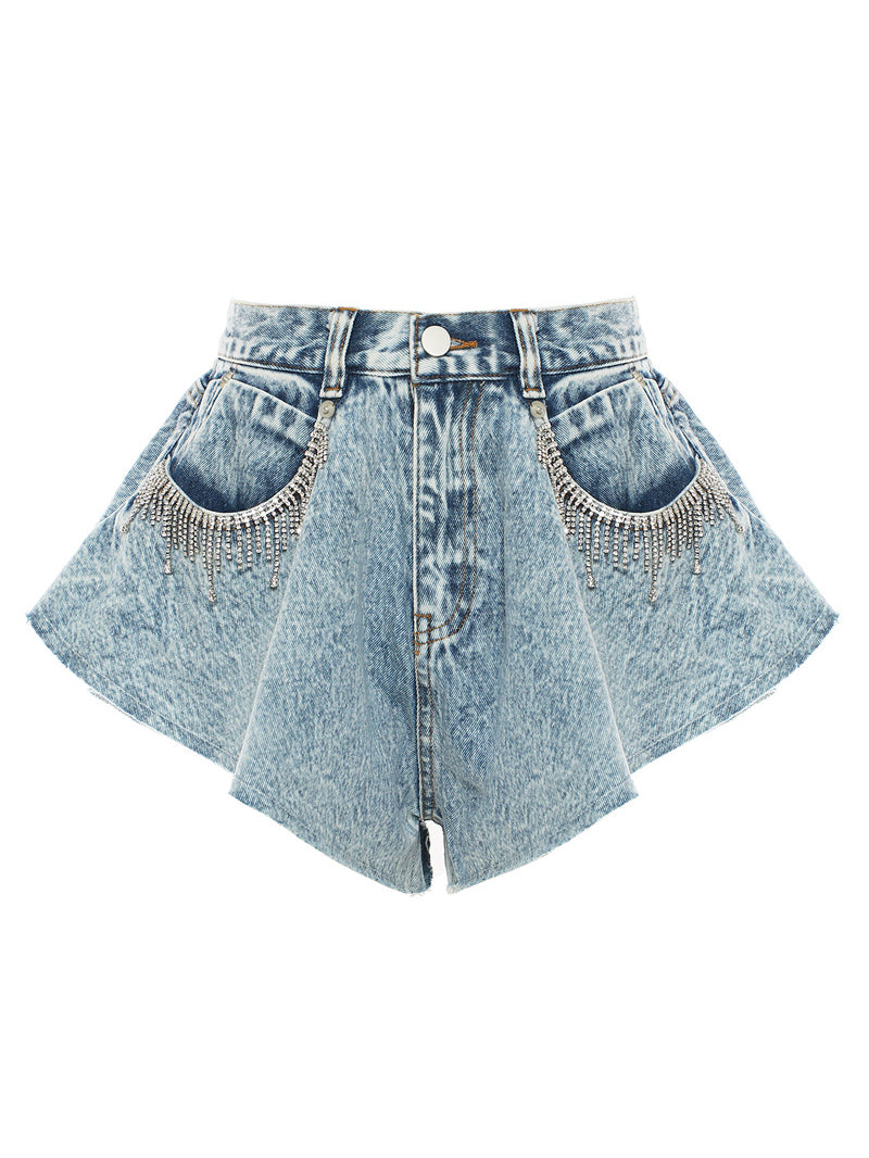 Casual Ruffle Hem Denim Shorts