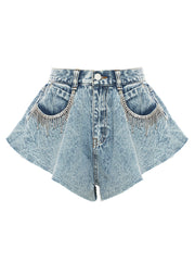 Casual Ruffle Hem Denim Shorts