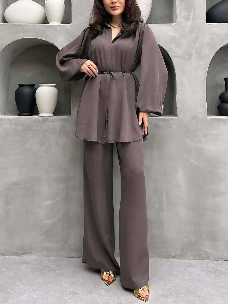 Fashion Loose Lace-up Shirt Casual Pants Set