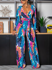 Printed V-Neck Tied Jumpsuit