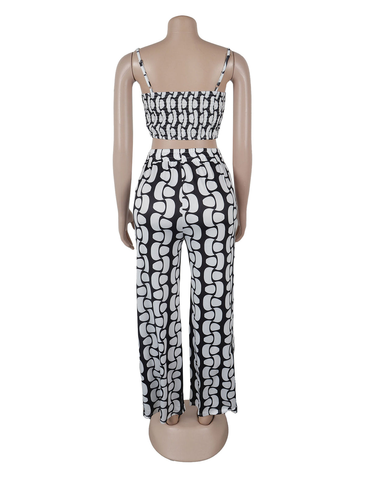 Casual Print Bandage Crop Top and Pant Sets