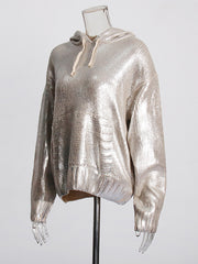 Fashion Metallic Foil Print Oversized Hoodie