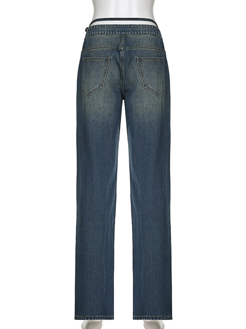 Fashion Hollow out Straight Jeans