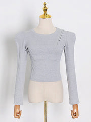 Ribbed Long Sleeve Crop Top Base Shirt