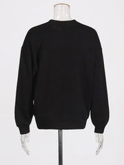 Round Neck Casual Loose Rhinestone Decor Hoodie